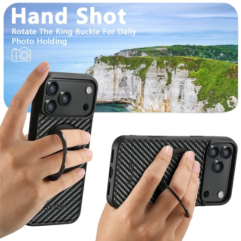 SUTENI G3 For iPhone 17 Pro Magnetic Case Rotating Kickstand Carbon Fiber Texture Leather Phone Back Cover
