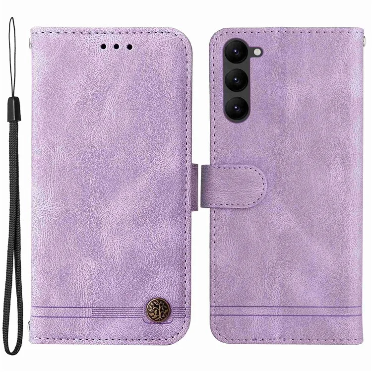 For Samsung Galaxy S23+ Leather Wallet Cases Skin Touch Phone Cover Stand with Strap - Purple
