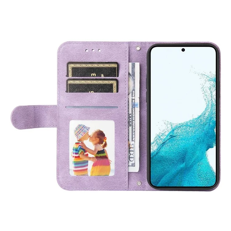 For Samsung Galaxy S23+ Leather Wallet Cases Skin Touch Phone Cover Stand with Strap - Purple