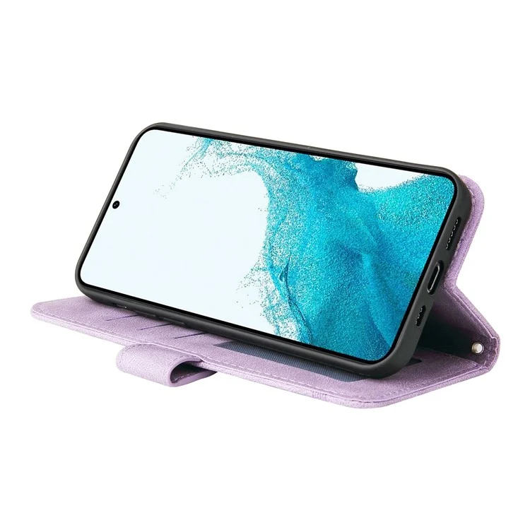 For Samsung Galaxy S23+ Leather Wallet Cases Skin Touch Phone Cover Stand with Strap - Purple