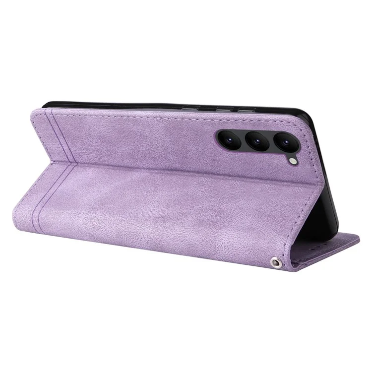 For Samsung Galaxy S23+ Leather Wallet Cases Skin Touch Phone Cover Stand with Strap - Purple