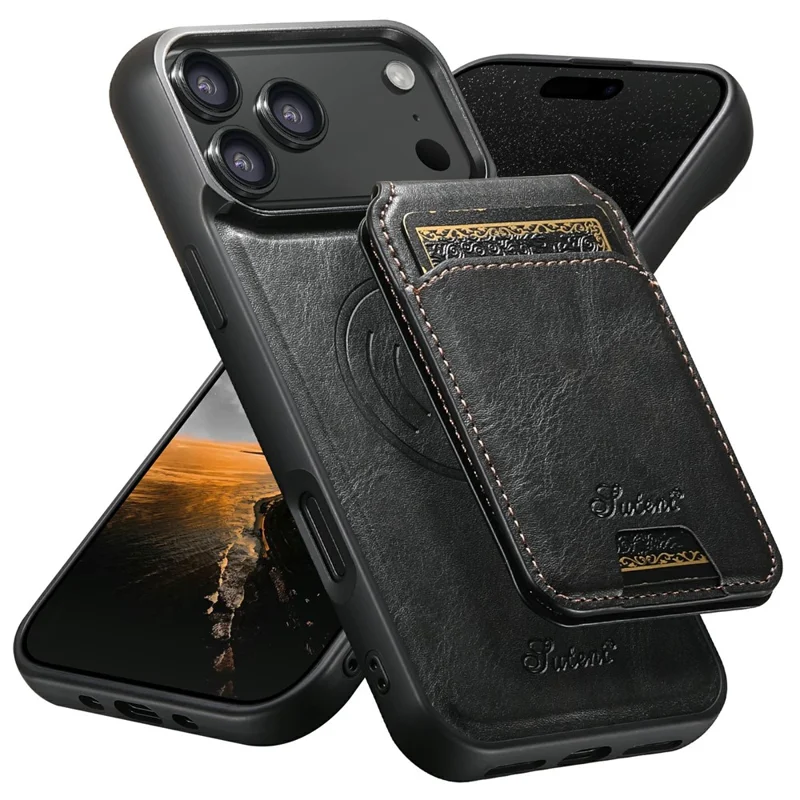 SUTENI H15 For iPhone 17 Pro Case Compatible with MagSafe Detachable Card Holder Phone Cover - Black