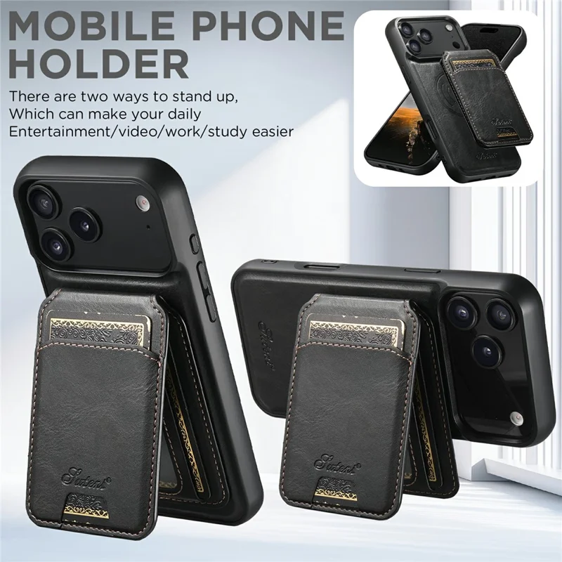 SUTENI H15 For iPhone 17 Pro Case Compatible with MagSafe Detachable Card Holder Phone Cover - Black