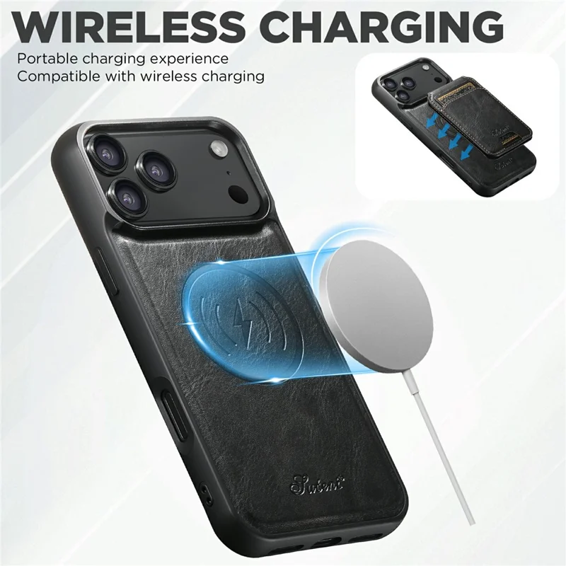SUTENI H15 For iPhone 17 Pro Max Case Compatible with MagSafe Detachable Card Holder Phone Cover - Black