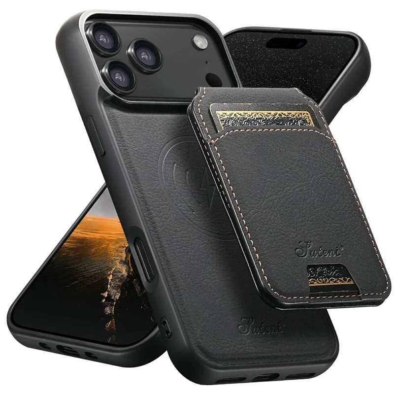 SUTENI H16 Étui pour iPhone 17 Pro Max Compatible avec MagSafe avec Support et Porte-Cartes Amovible - Noir