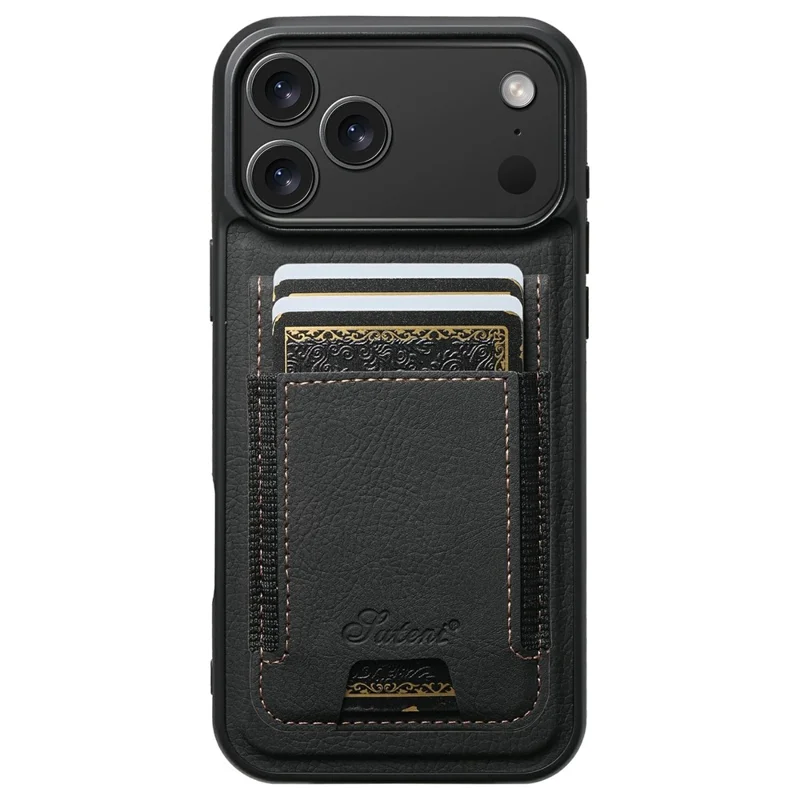 SUTENI H17 For iPhone 17 Pro Max Magnetic Case Card Slots Leather + TPU Kickstand Phone Cover - Black
