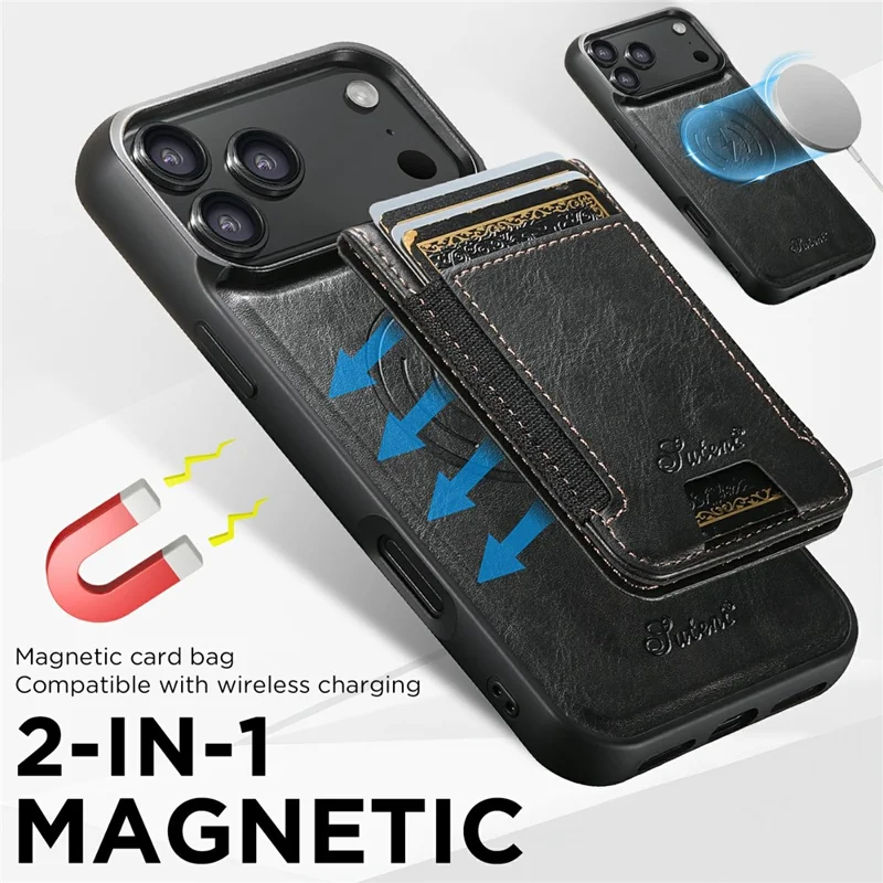 SUTENI Pour iPhone 17 Pro Max Étui Compatible avec Porte-Carte MagSafe et Support - Noir