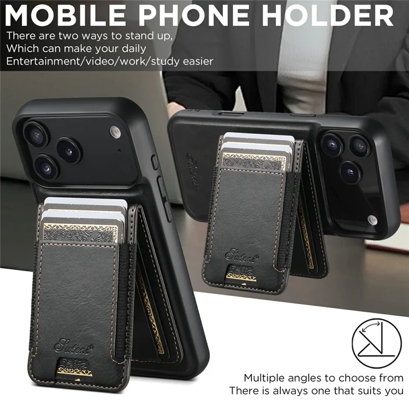 SUTENI Pour étui iPhone 17 Pro Compatible avec Porte-carte MagSafe et Béquille - Noir