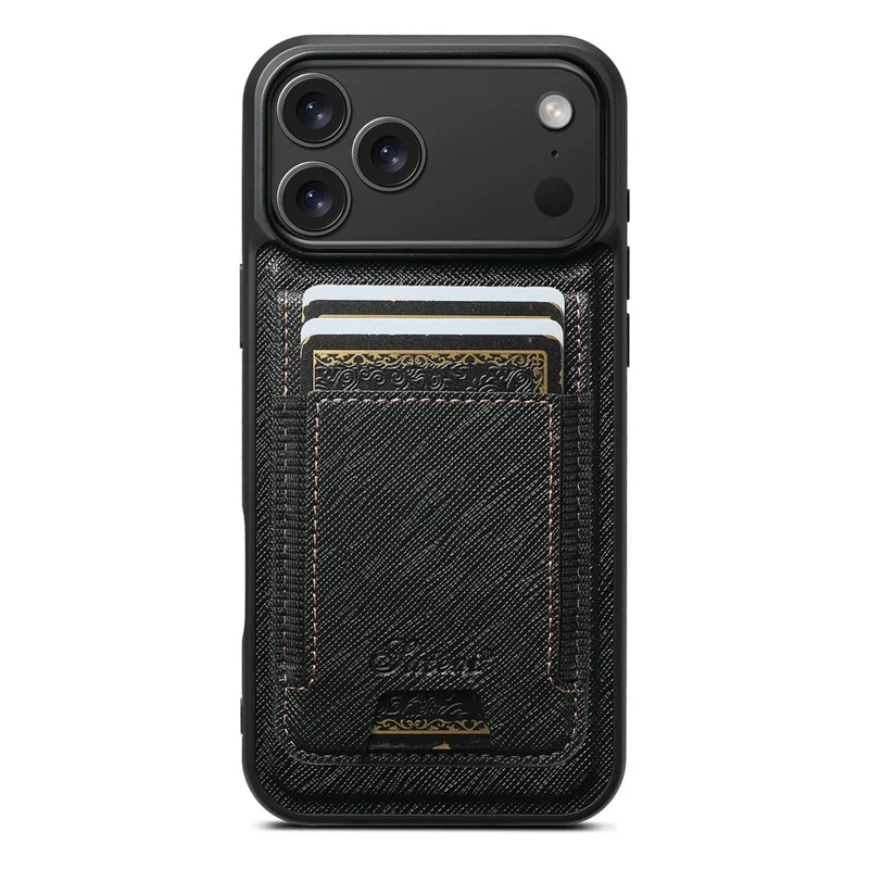 SUTENI H17 For iPhone 17 Pro Magnetic Case Cross Texture Leather Phone Back Cover with Detachable Card Bag - Black