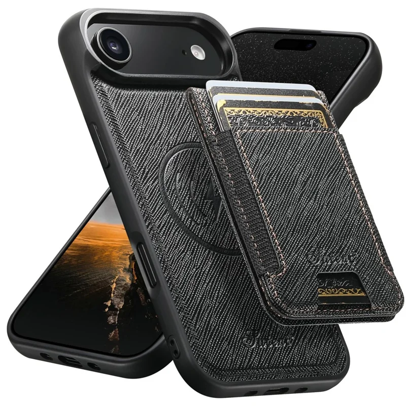 SUTENI H17 For iPhone Air Magnetic Case Cross Texture Leather Phone Back Cover with Detachable Card Bag - Black