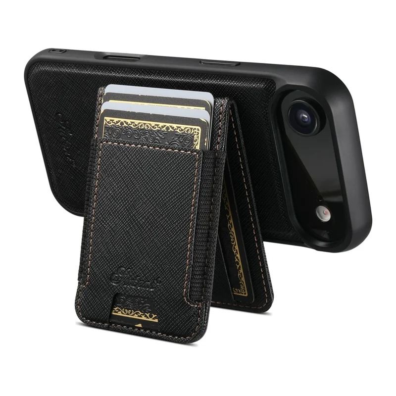 SUTENI H17 For iPhone Air Magnetic Case Cross Texture Leather Phone Back Cover with Detachable Card Bag - Black