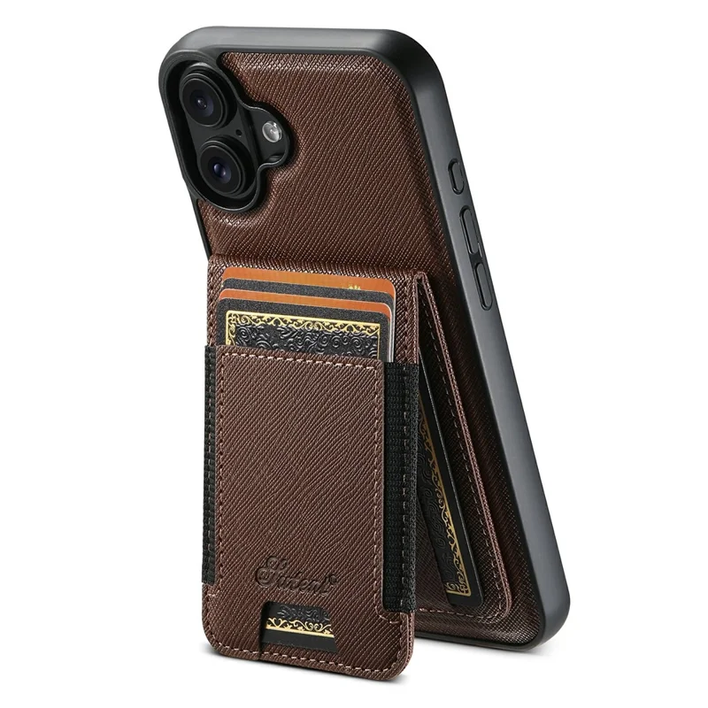 SUTENI H17 For iPhone 17 Magnetic Case Cross Texture Leather Phone Back Cover with Detachable Card Bag - Brown