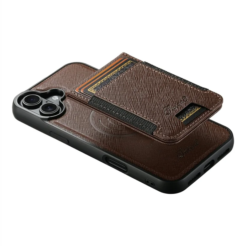 SUTENI H17 For iPhone 17 Magnetic Case Cross Texture Leather Phone Back Cover with Detachable Card Bag - Brown