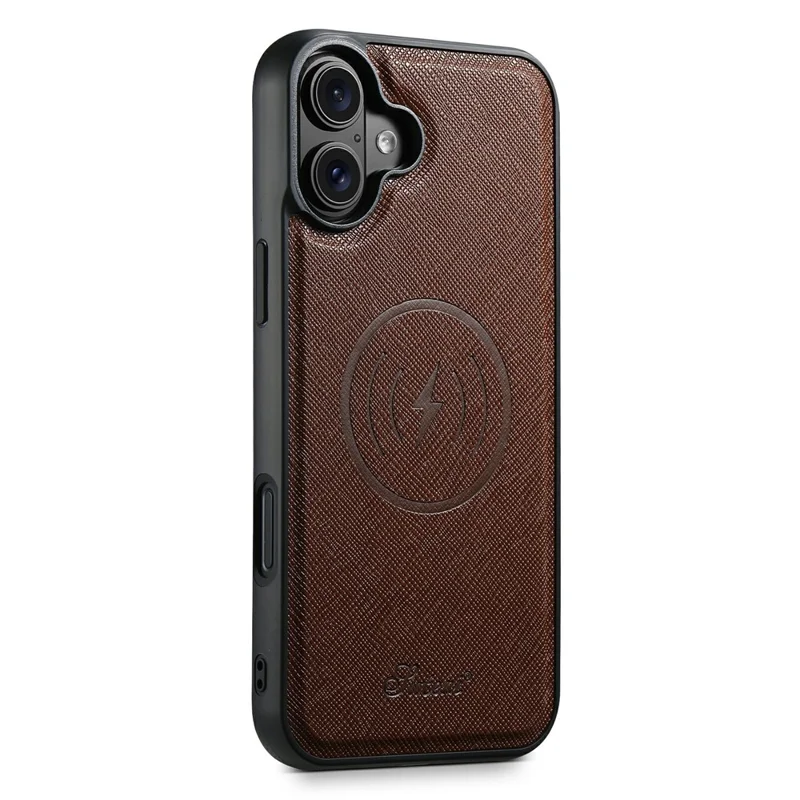 SUTENI H17 For iPhone 17 Magnetic Case Cross Texture Leather Phone Back Cover with Detachable Card Bag - Brown