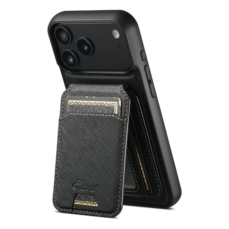 SUTENI H18 For iPhone 17 Pro Magnetic Case Cross Texture Leather + TPU Cover with Detachable Card Bag - Black
