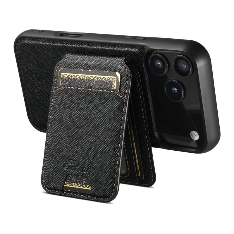 SUTENI H18 For iPhone 17 Pro Magnetic Case Cross Texture Leather + TPU Cover with Detachable Card Bag - Black