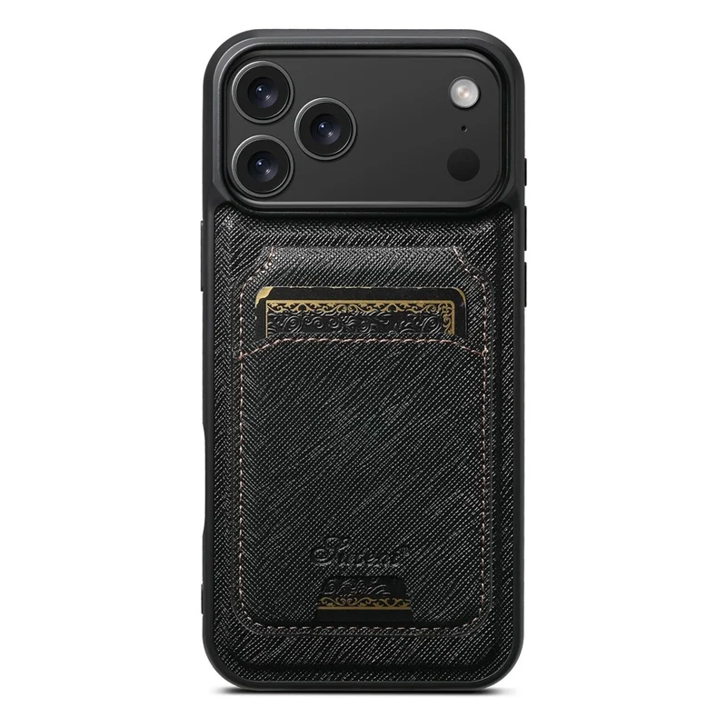 SUTENI H18 For iPhone 17 Pro Magnetic Case Cross Texture Leather + TPU Cover with Detachable Card Bag - Black