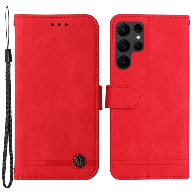 Étui portefeuille en cuir pour Samsung Galaxy S23 Ultra, housse tactile avec support et sangle - Rouge