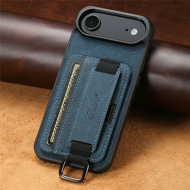 SUTENI H13 For iPhone Air Case Litchi Texture Leather + TPU + PC Phone Cover with Card Holder Kickstand - Blue
