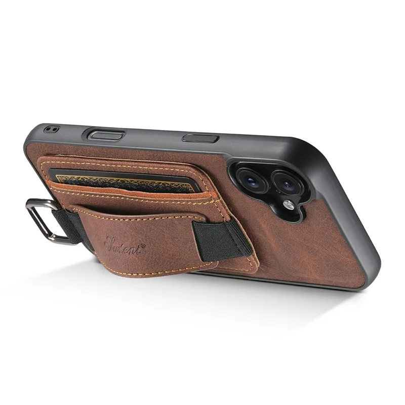 Capa SUTENI H13 para iPhone 17 com Textura de Couro de Lichia + TPU + PC com Suporte para Cartão e Apoio de Mesa - Marrom