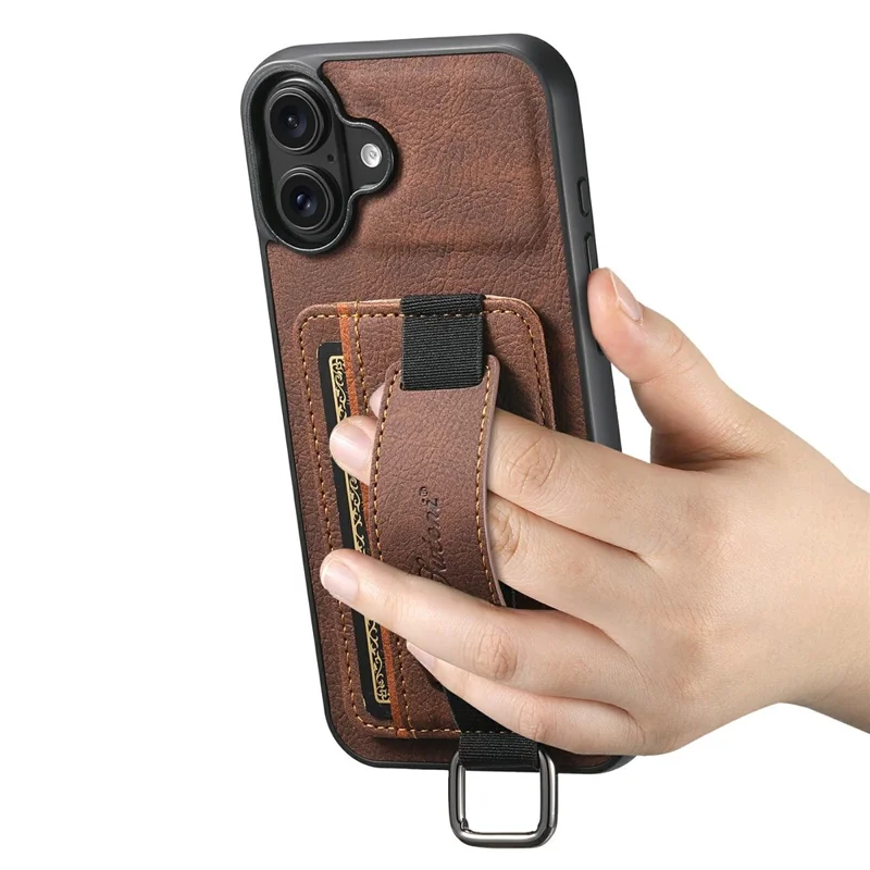 Capa SUTENI H13 para iPhone 17 com Textura de Couro de Lichia + TPU + PC com Suporte para Cartão e Apoio de Mesa - Marrom