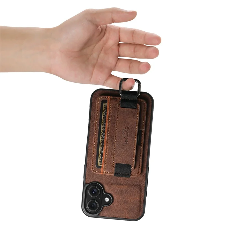 Capa SUTENI H13 para iPhone 17 com Textura de Couro de Lichia + TPU + PC com Suporte para Cartão e Apoio de Mesa - Marrom