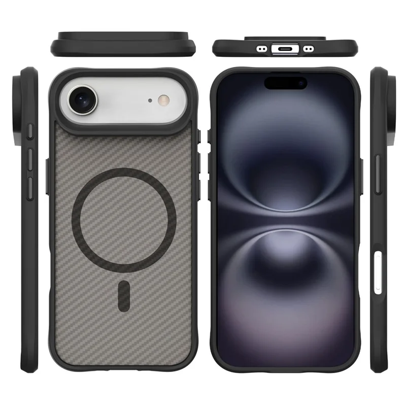 For iPhone Air Case Magnetic Carbon Fiber Texture Phone Cover - Black