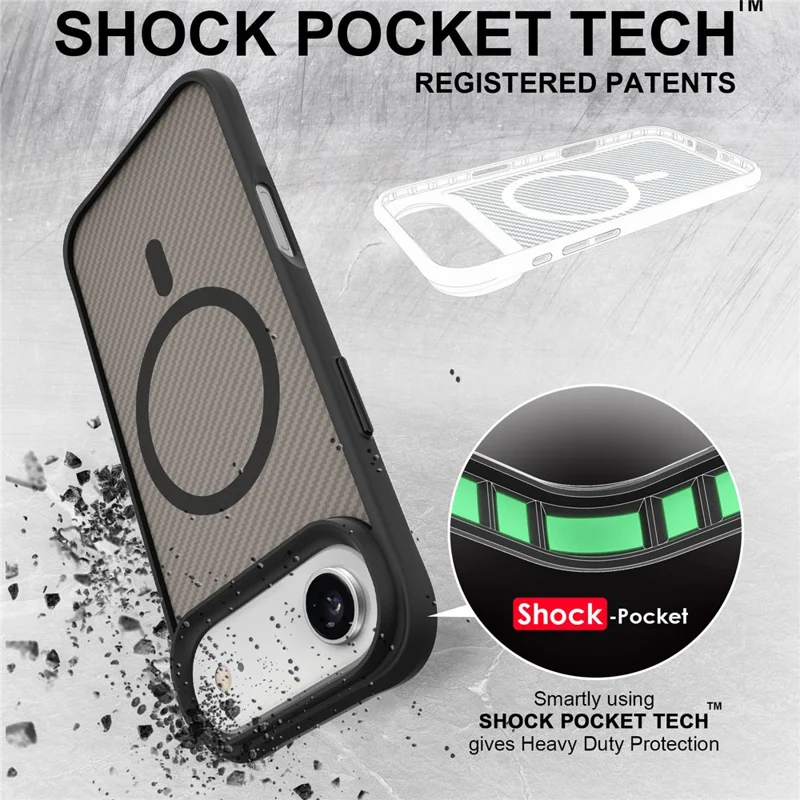 For iPhone Air Case Magnetic Carbon Fiber Texture Phone Cover - Black