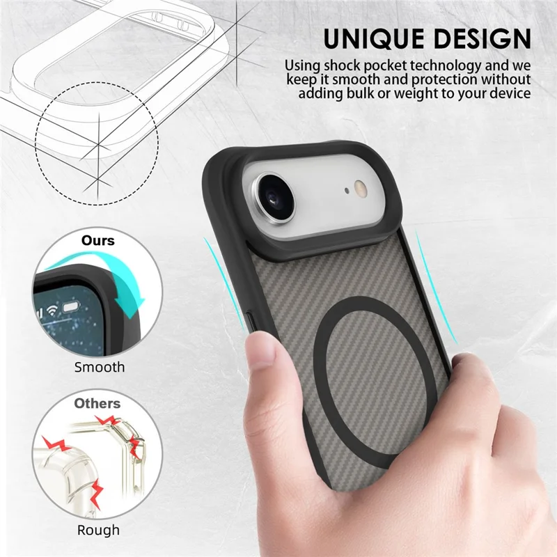For iPhone Air Case Magnetic Carbon Fiber Texture Phone Cover - Black