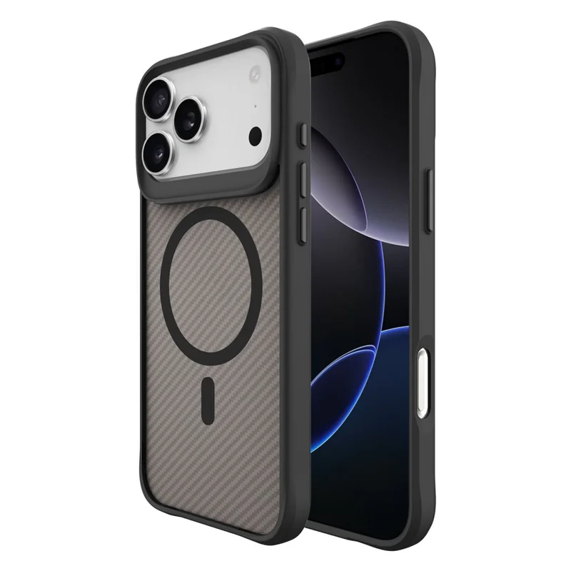 For iPhone 17 Pro Case Magnetic Carbon Fiber Texture Phone Cover - Black
