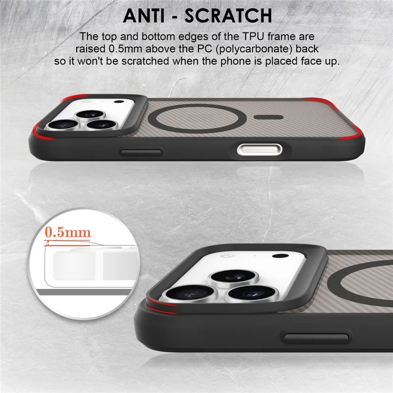 For iPhone 17 Pro Case Magnetic Carbon Fiber Texture Phone Cover - Black