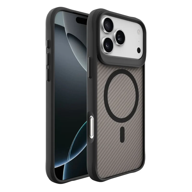 For iPhone 17 Pro Case Magnetic Carbon Fiber Texture Phone Cover - Black