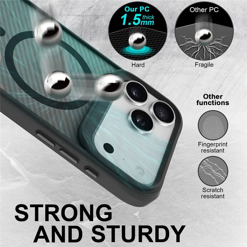 For iPhone 17 Pro Case Magnetic Carbon Fiber Texture Phone Cover - Black