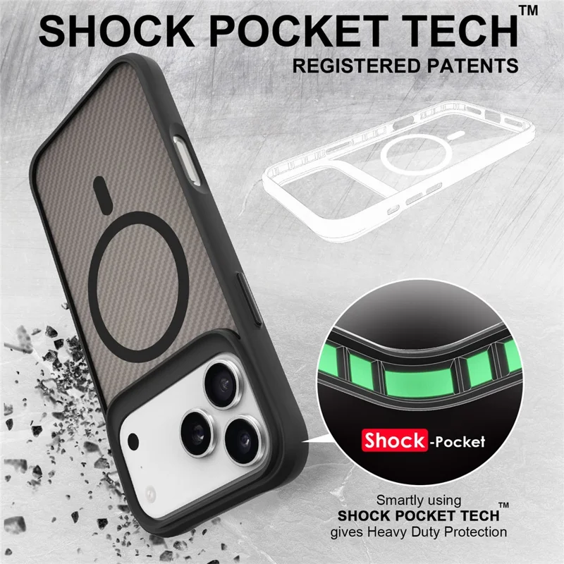 For iPhone 17 Pro Case Magnetic Carbon Fiber Texture Phone Cover - Black