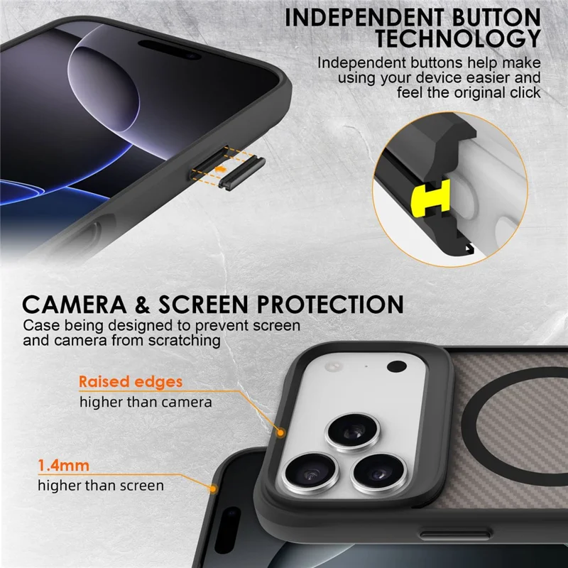 For iPhone 17 Pro Case Magnetic Carbon Fiber Texture Phone Cover - Black