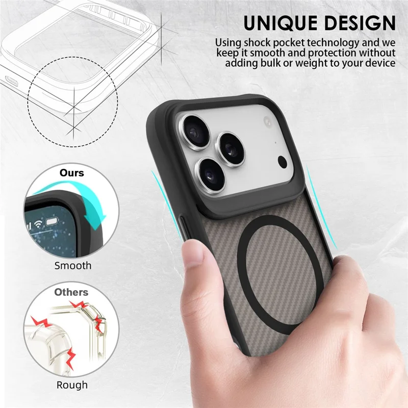 For iPhone 17 Pro Case Magnetic Carbon Fiber Texture Phone Cover - Black