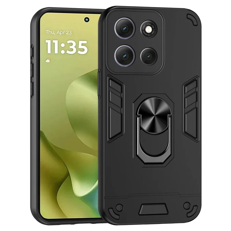 Für Motorola Moto G86 5G Hülle PC + TPU Fallschutz Telefonabdeckung mit Ringständer - Schwarz