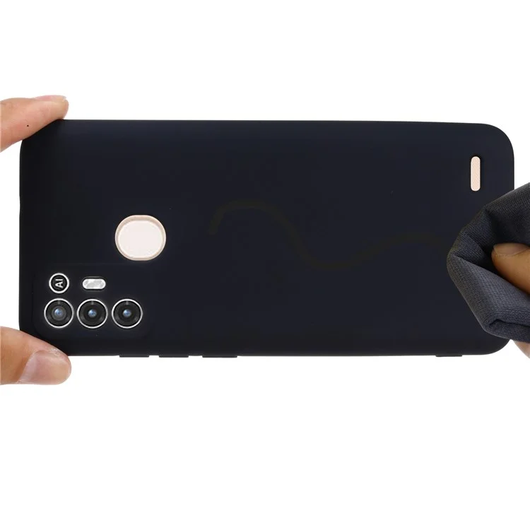 Para ZTE Blade A52 Liquid Silicone Phone Case de Fibra Macia Forro Anti-arranhão Tampa de Proteção Contra Pulseira Com Cinta - Preto