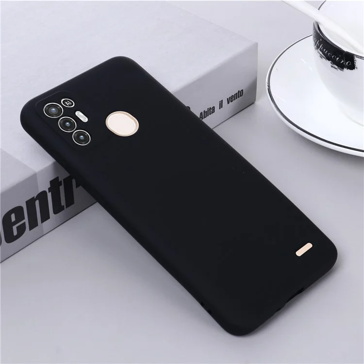Para ZTE Blade A52 Liquid Silicone Phone Case de Fibra Macia Forro Anti-arranhão Tampa de Proteção Contra Pulseira Com Cinta - Preto