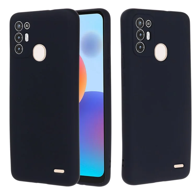 Para ZTE Blade A52 Liquid Silicone Phone Case de Fibra Macia Forro Anti-arranhão Tampa de Proteção Contra Pulseira Com Cinta - Preto