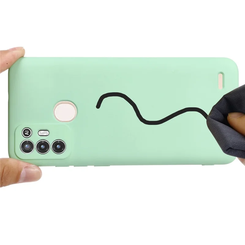 For ZTE Blade A52 Liquid Silicone Phone Case Soft Fiber Lining Anti-Scratch Drop Protection Cover with Strap - Green