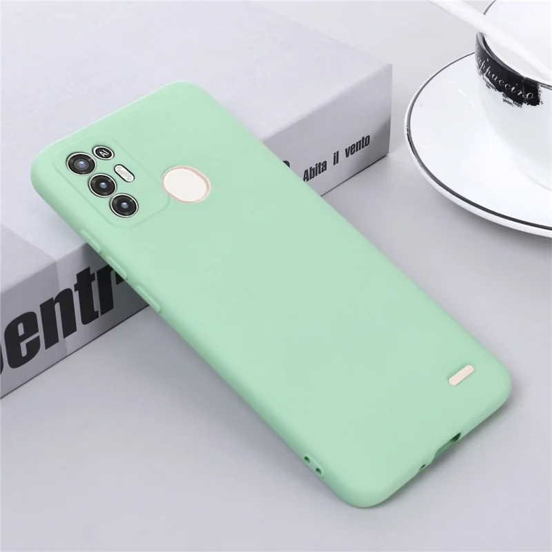 For ZTE Blade A52 Liquid Silicone Phone Case Soft Fiber Lining Anti-Scratch Drop Protection Cover with Strap - Green