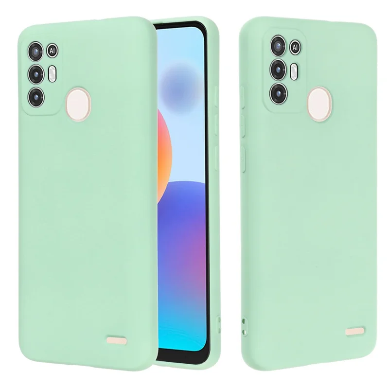 For ZTE Blade A52 Liquid Silicone Phone Case Soft Fiber Lining Anti-Scratch Drop Protection Cover with Strap - Green