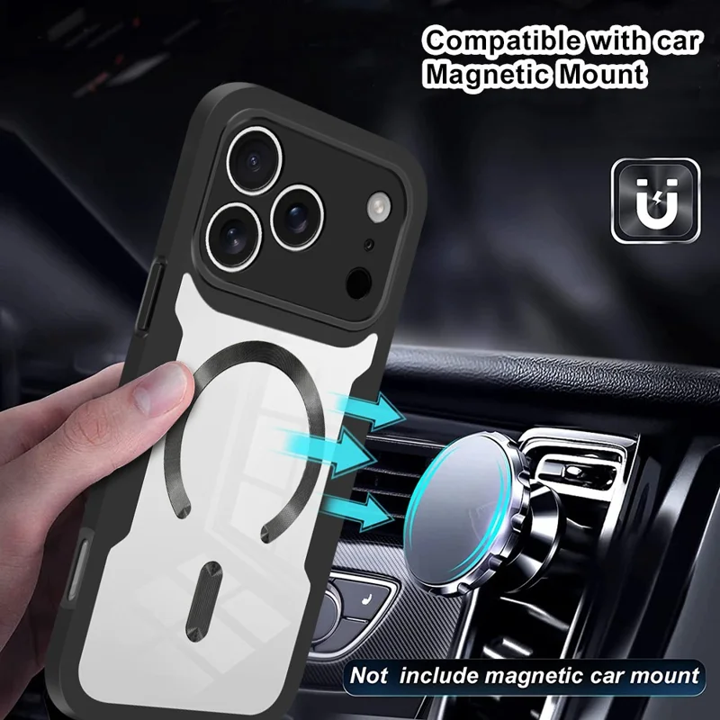 Per iPhone 17 Pro Max Custodia Compatibile con MagSafe PC + TPU + Acrilico Protezione Completa Cover per Telefono - Nero