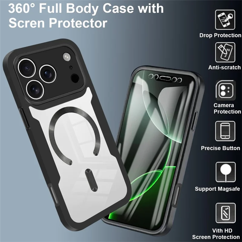 Per iPhone 17 Pro Max Custodia Compatibile con MagSafe PC + TPU + Acrilico Protezione Completa Cover per Telefono - Nero