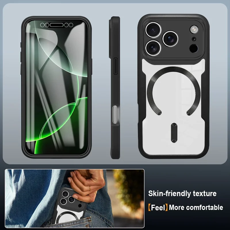 Per iPhone 17 Pro Max Custodia Compatibile con MagSafe PC + TPU + Acrilico Protezione Completa Cover per Telefono - Nero