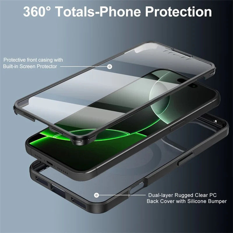 Für iPhone 17 Pro Hülle kompatibel mit MagSafe PC + TPU + Acryl Rundum-Schutz Handyhülle - Schwarz