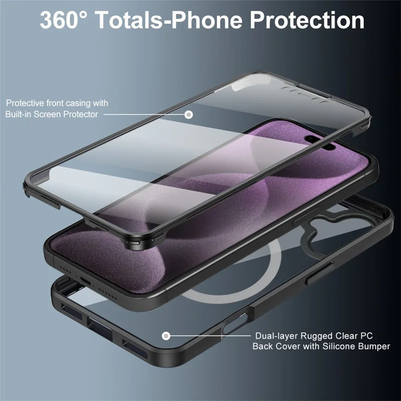 Cover per iPhone 17 Compatibile con MagSafe in PC + TPU + Acrilico, Protezione Totale - Nero