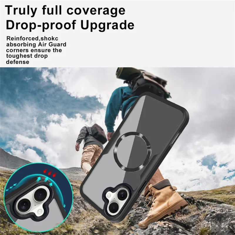 Cover per iPhone 17 Compatibile con MagSafe in PC + TPU + Acrilico, Protezione Totale - Nero