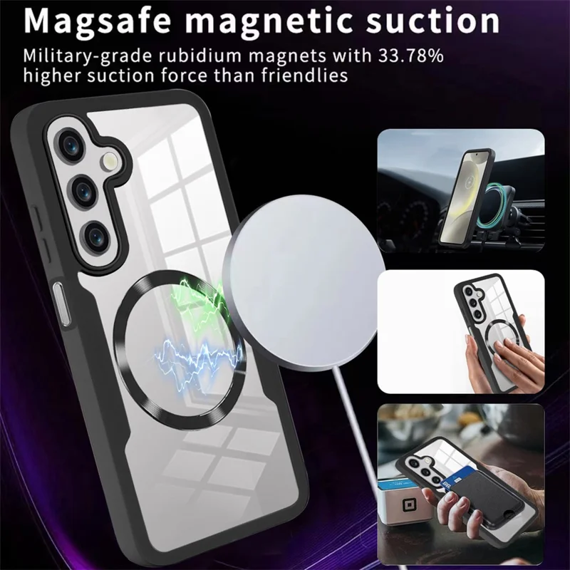 Pour étui Samsung Galaxy S25 FE Compatible avec MagSafe PC + TPU + Acrylique Protection Intégrale pour Téléphone - Noir